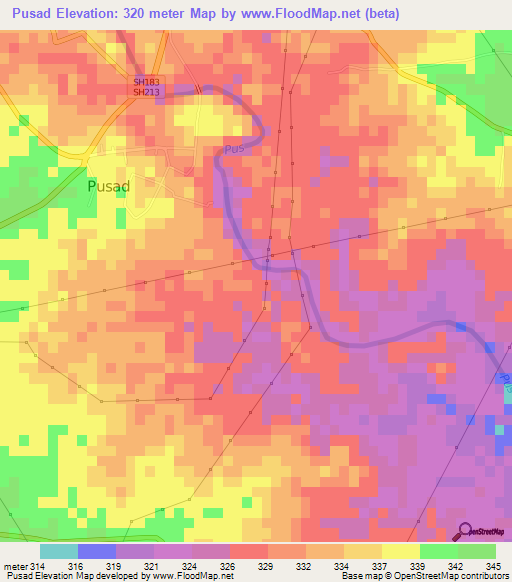Pusad,India Elevation Map