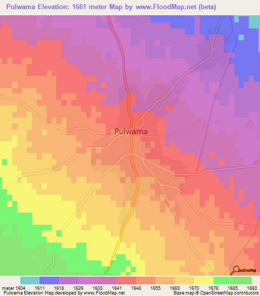 Pulwama,India Elevation Map