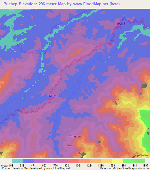 Puchep,India Elevation Map