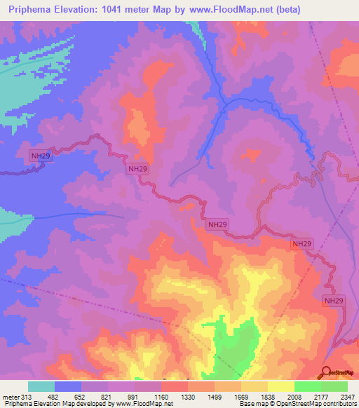 Priphema,India Elevation Map