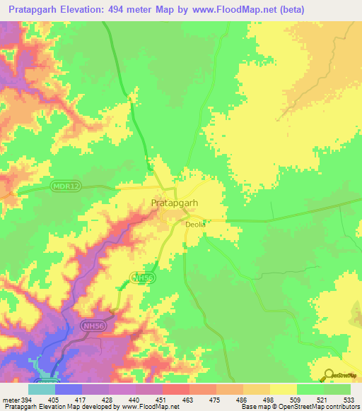 Pratapgarh,India Elevation Map