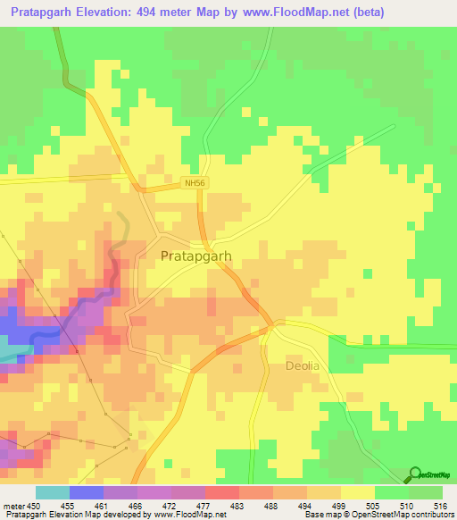 Pratapgarh,India Elevation Map