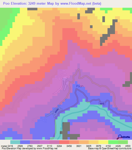 Poo,India Elevation Map