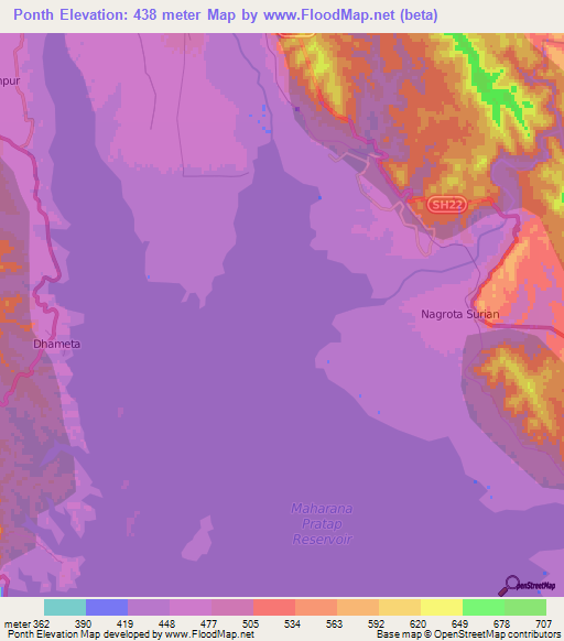 Ponth,India Elevation Map