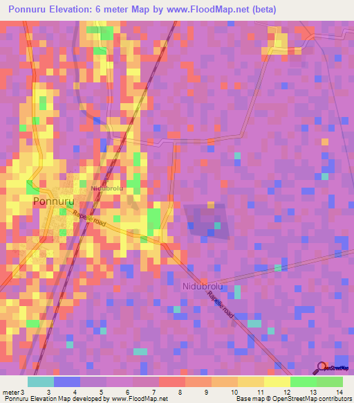 Ponnuru,India Elevation Map