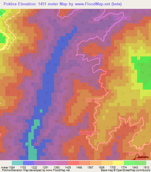Pokhra,India Elevation Map