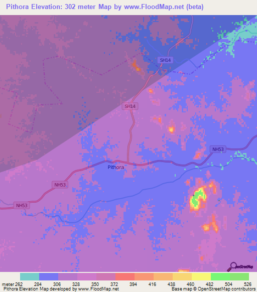 Pithora,India Elevation Map