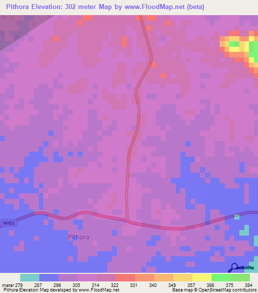 Pithora,India Elevation Map