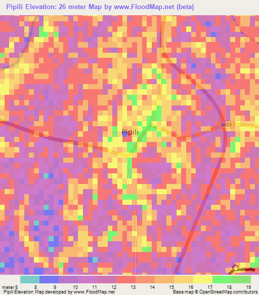 Pipili,India Elevation Map
