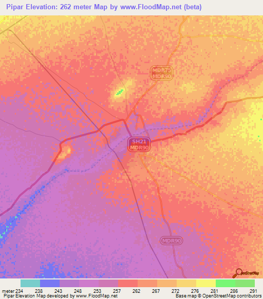 Pipar,India Elevation Map