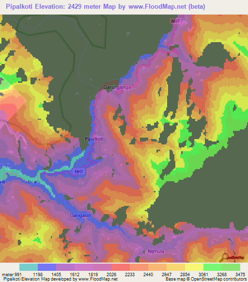 Pipalkoti,India Elevation Map