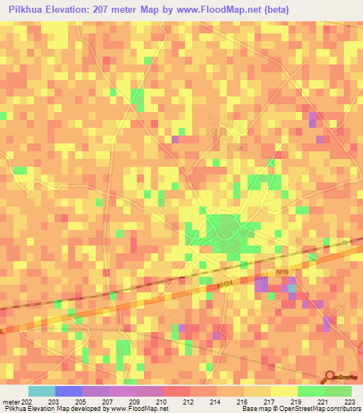 Pilkhua,India Elevation Map