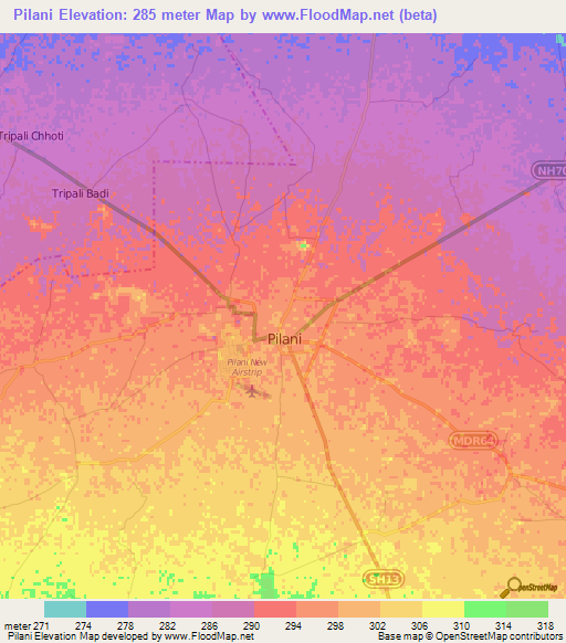 Pilani,India Elevation Map