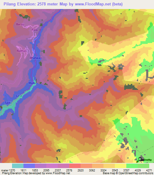 Pilang,India Elevation Map