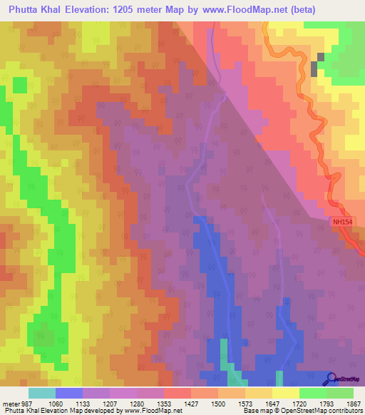 Phutta Khal,India Elevation Map