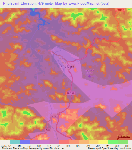 Phulabani,India Elevation Map