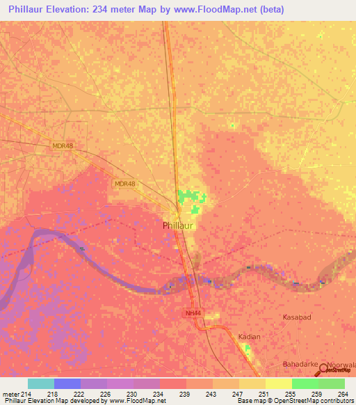Phillaur,India Elevation Map
