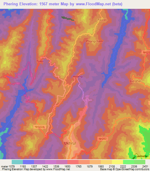 Phering,India Elevation Map