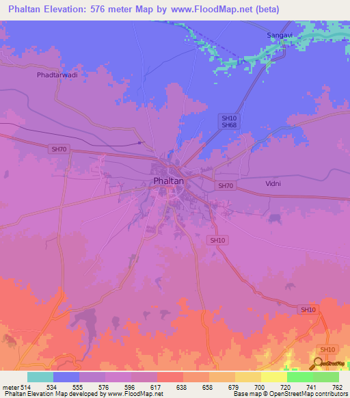 Phaltan,India Elevation Map