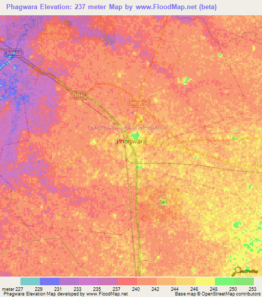 Phagwara,India Elevation Map