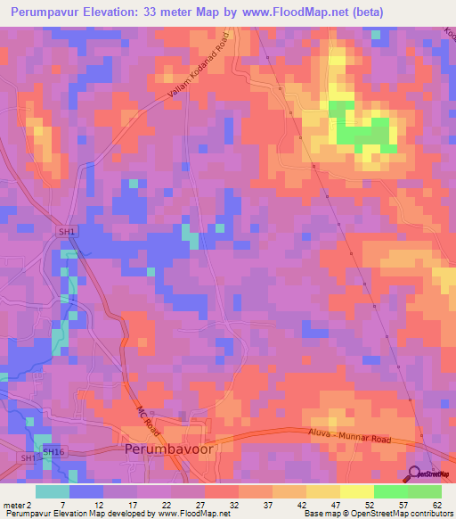 Perumpavur,India Elevation Map
