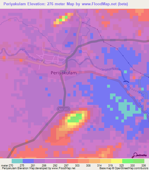 Periyakulam,India Elevation Map