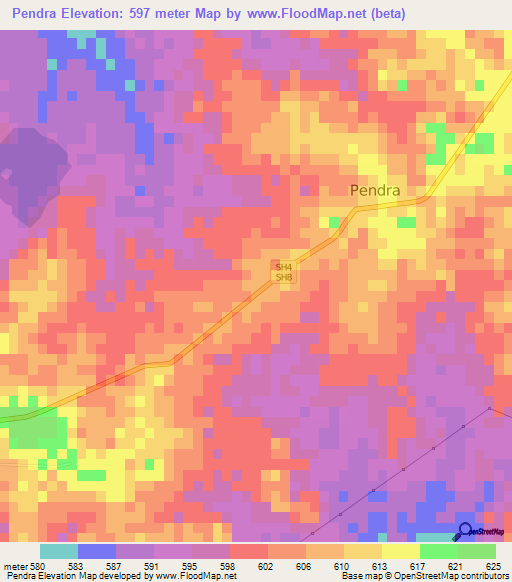 Pendra,India Elevation Map