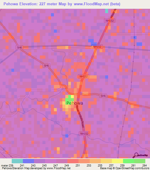 Pehowa,India Elevation Map
