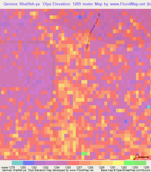 Qermez Khalifeh-ye `Olya,Iran Elevation Map