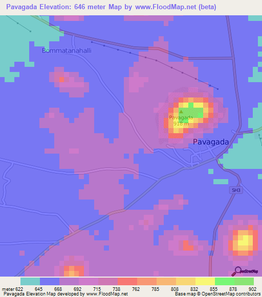 Pavagada,India Elevation Map