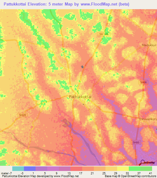 Pattukkottai,India Elevation Map