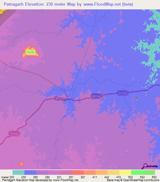 Patnagarh,India Elevation Map