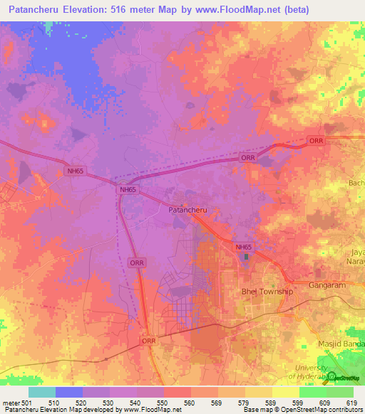 Patancheru,India Elevation Map