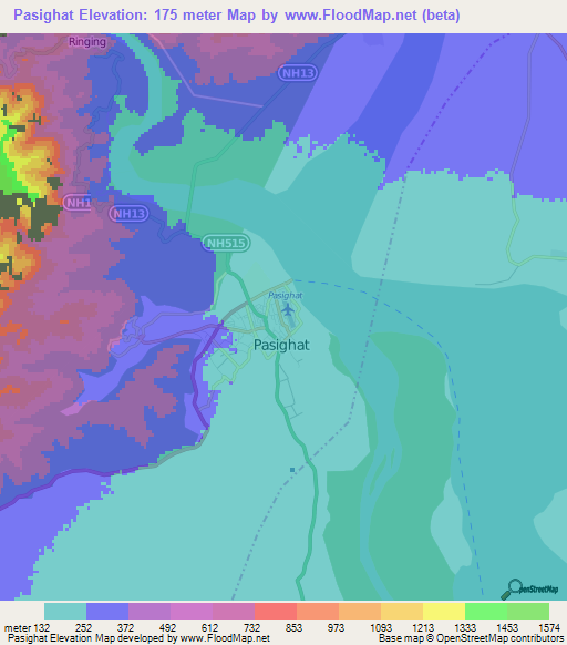 Pasighat,India Elevation Map