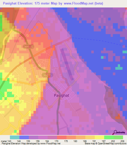 Pasighat,India Elevation Map