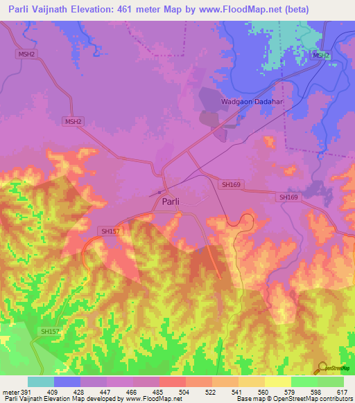 Parli Vaijnath,India Elevation Map