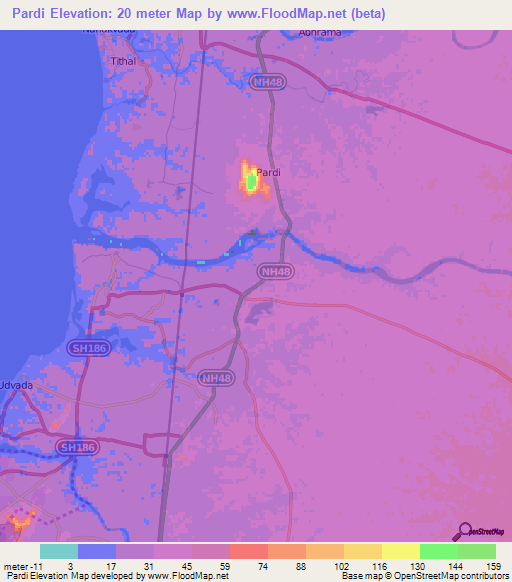 Pardi,India Elevation Map