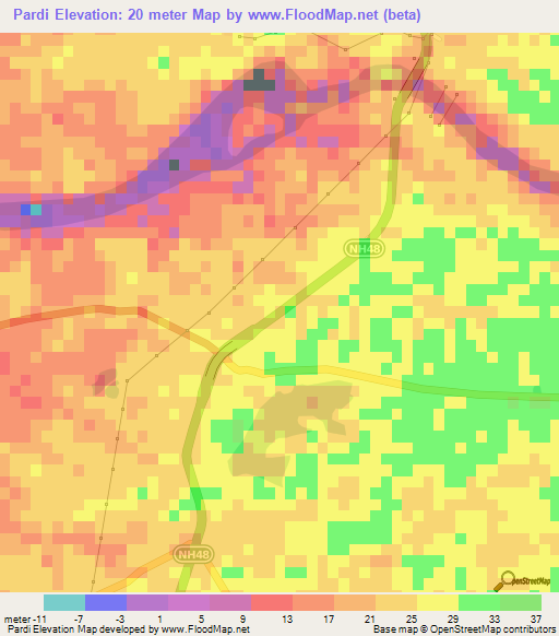Pardi,India Elevation Map