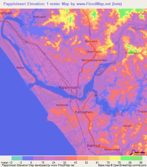 Pappinisseri,India Elevation Map