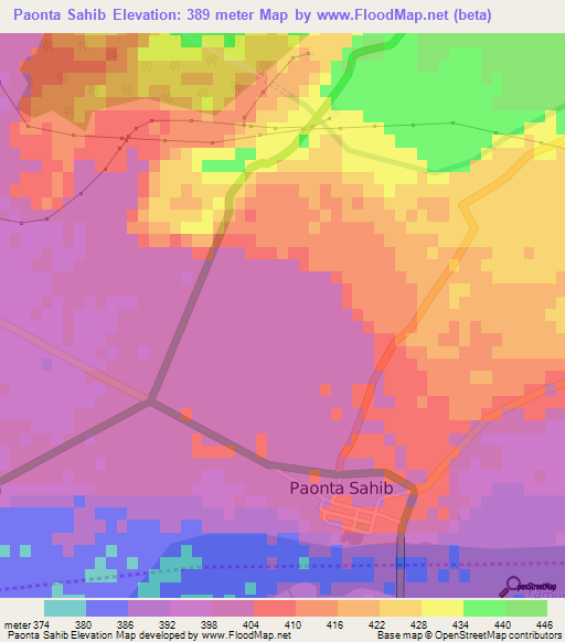 Paonta Sahib,India Elevation Map