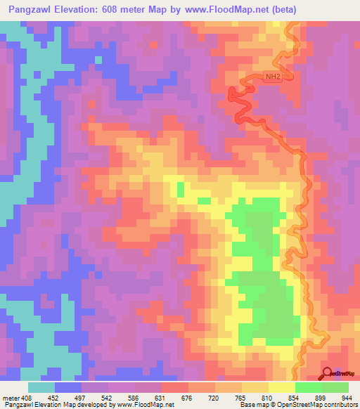 Pangzawl,India Elevation Map