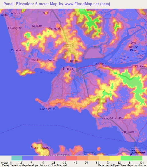 Panaji,India Elevation Map