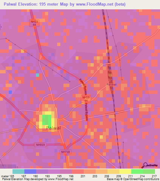 Palwal,India Elevation Map
