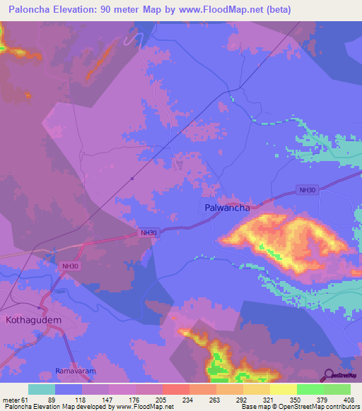 Paloncha,India Elevation Map