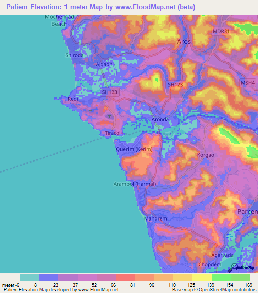 Paliem,India Elevation Map