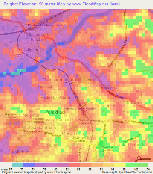 Palghat,India Elevation Map