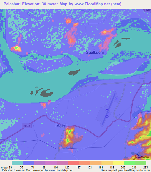 Palasbari,India Elevation Map