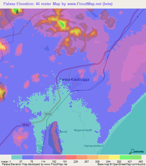 Palasa,India Elevation Map