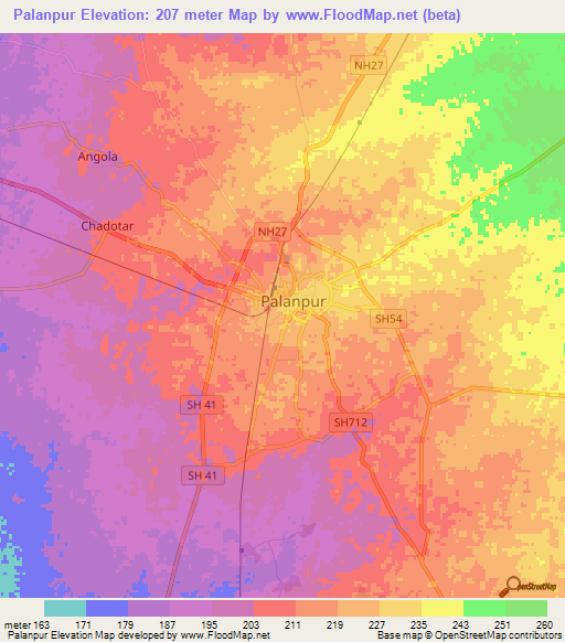 Palanpur,India Elevation Map