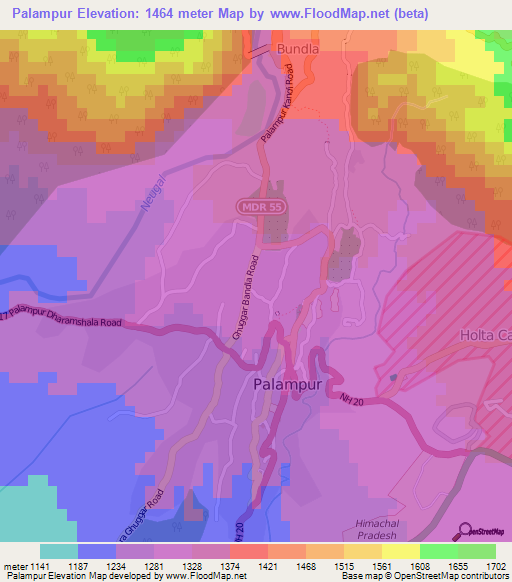 Palampur,India Elevation Map